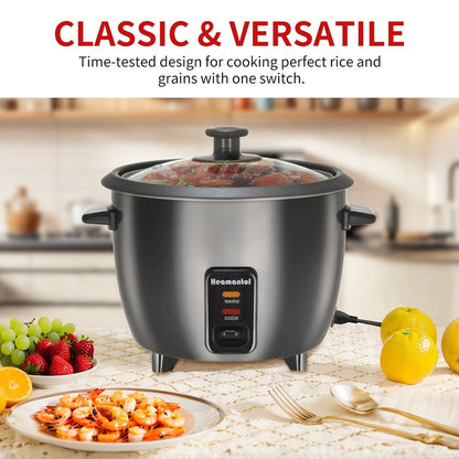 Three-Cup Uncooked / Six-Cup Cooked Rice Cooker with One-Touch Cook and Warm Modes, Inner Pot and Accessories