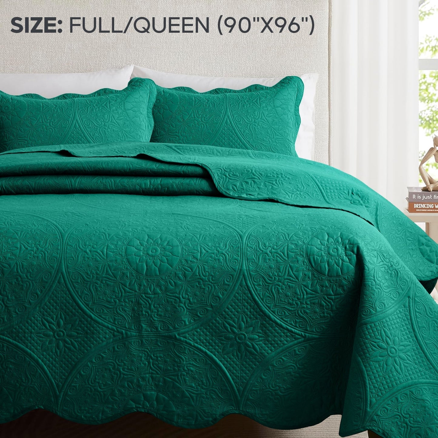 Floral-Pattern Three-Piece Bedspread Set in 16 Colors with Twin, Queen, King and California King Sizes