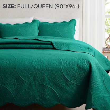 Floral-Pattern Three-Piece Bedspread Set in 16 Colors with Twin, Queen, King and California King Sizes