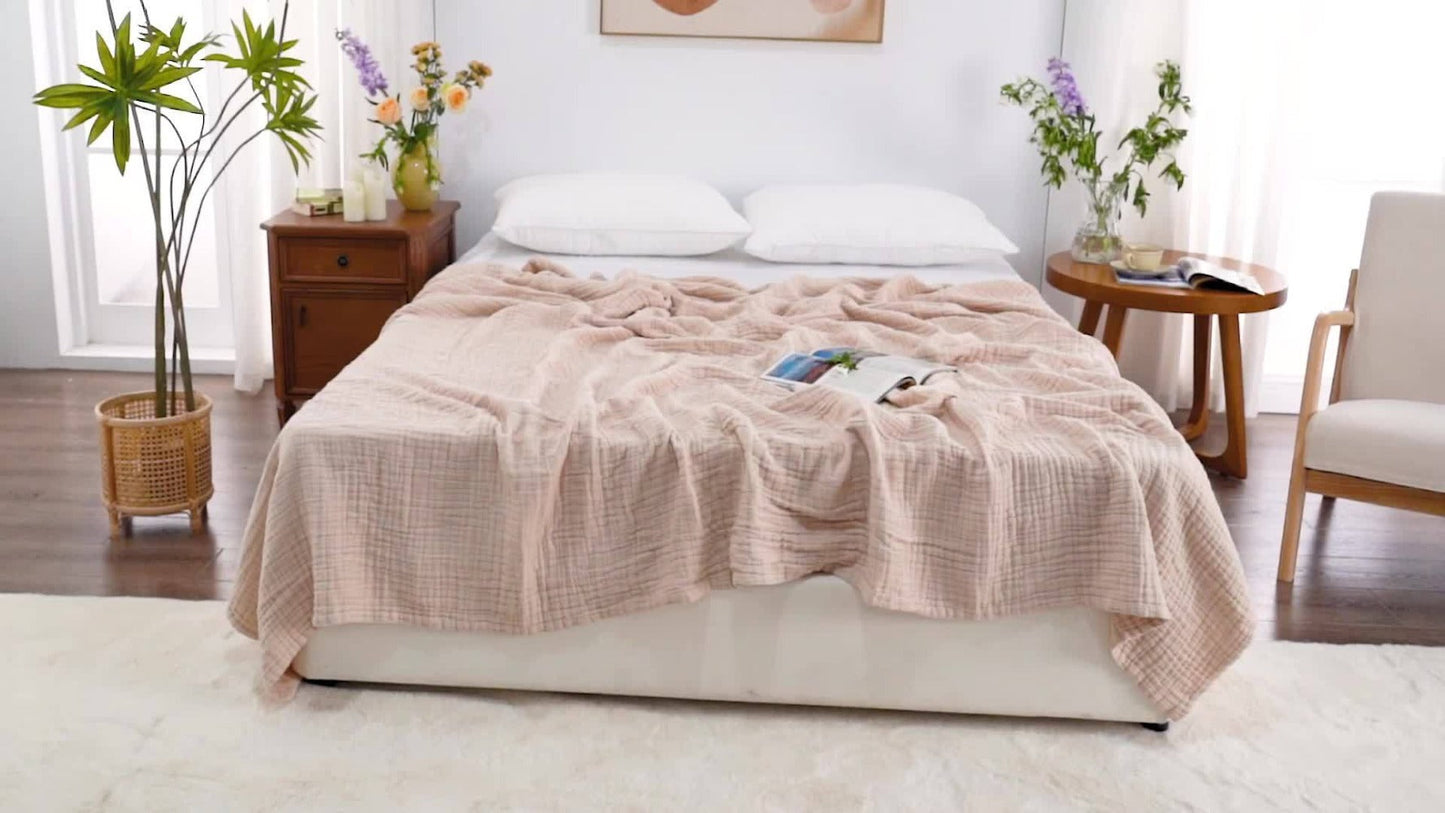 6-Layer Gauze Blanket 100% Muslin, Breathable Cotton Throw for Couch & Bed, All Season Adult Blanket