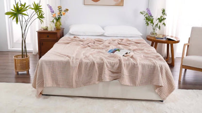 6-Layer Gauze Blanket 100% Muslin, Breathable Cotton Throw for Couch & Bed, All Season Adult Blanket
