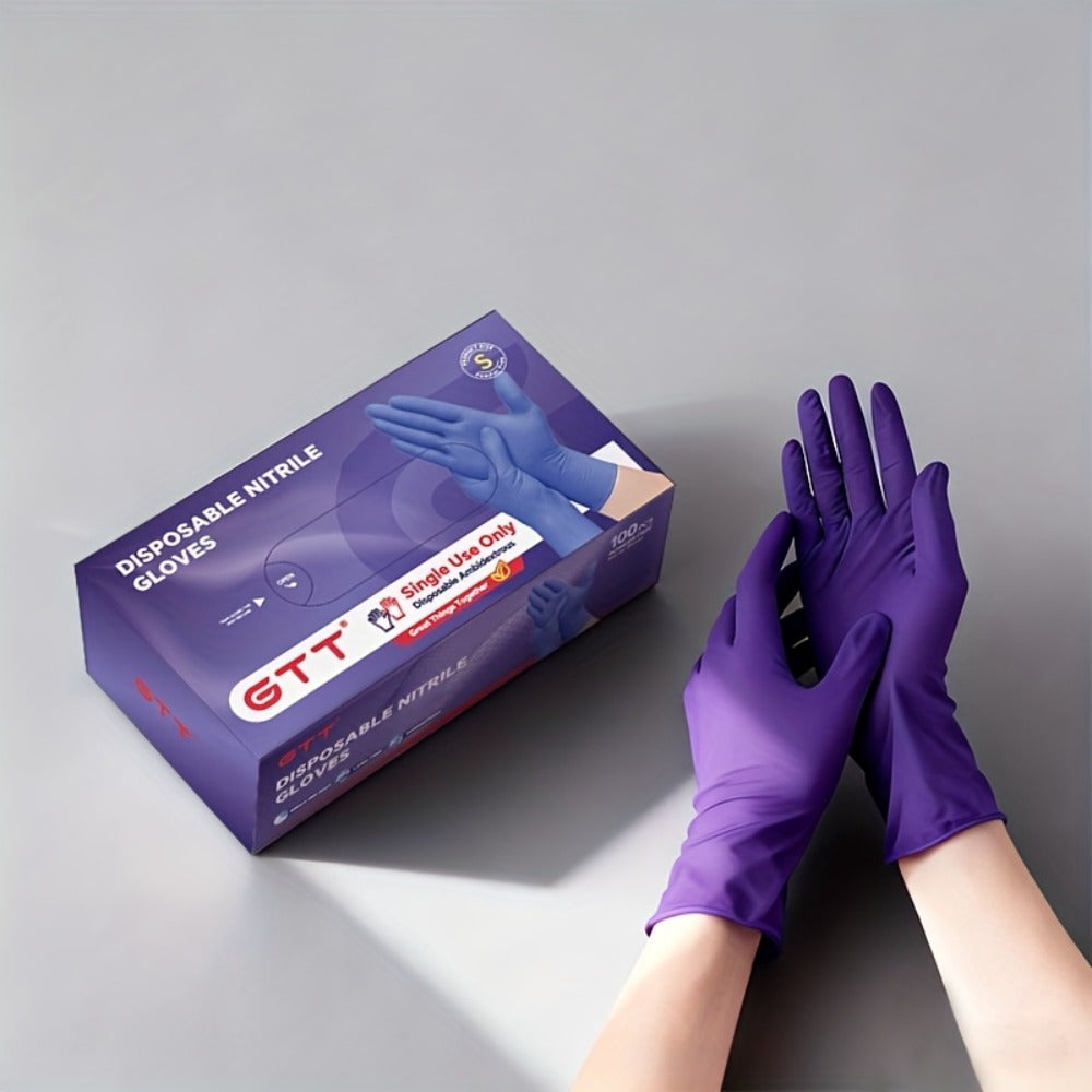 GTT Dark Purple Nitrile Disposable Gloves in 500-Piece Packs with Four Size Options from S to XL
