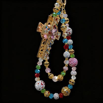 Crystal Cross Phone Chain Keychain Luxury Rhinestone Bling Bag Charm Pendant – Shining Mini Bag Chain Fashion Accessory for Women Colorful