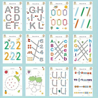 Reusable Magic Practice Book Set for Kids Ages 3-8, 64 Pages Handwriting & Calligraphy Workbook with 8 Erasable Pens & Eraser