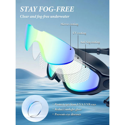 Two-Pack Mirrored Swim Goggles with Wide Lenses, Adjustable Straps, Earplugs, Nose Clip and Storage Case
