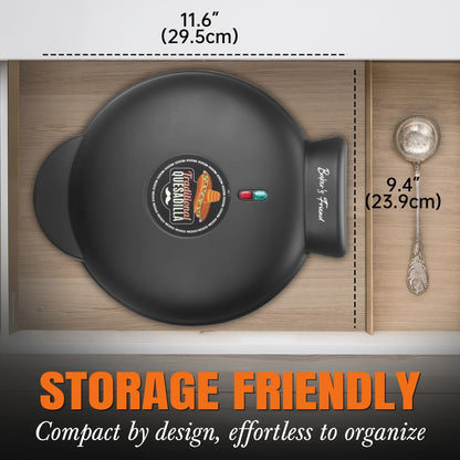Electric Quesadilla Maker 9.5 Inch, Grilled Cheese Machine, Extra Stuffing, Easy 6-Wedge Slice, Feet
