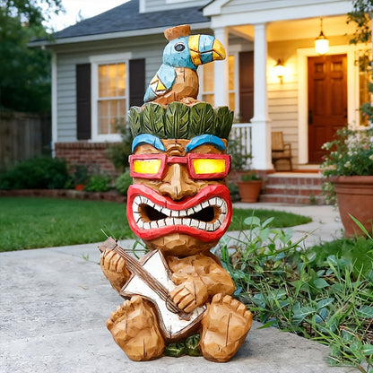 Hawaiian Tiki Statue Standing Resin Totem Pole, Woodcarving Tribal Figure Outdoor Decor for Terrace Bar Party Unique Gift