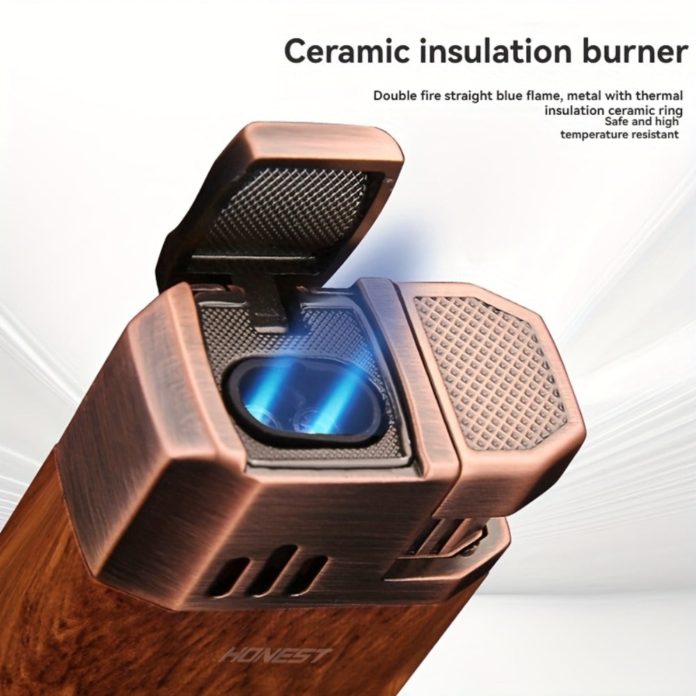 Cigar Torch Lighter with V-Shaped Cigar Cutter Built-in Clip Dual Windproof Jet Flame Visible for Entryways, Bedrooms and Living Spaces