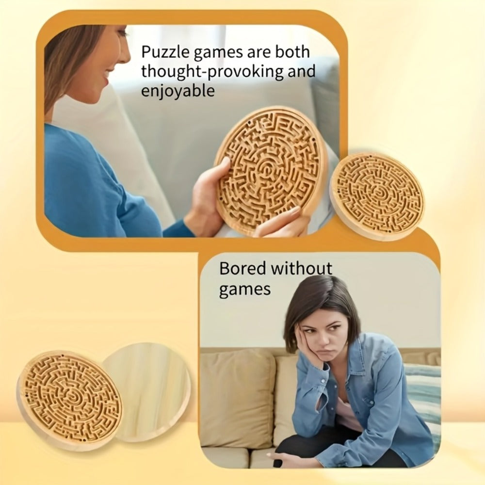 Wooden Maze Balance Board with Steel Ball, Brain Training Puzzle Game for Kids & Adults, Hand-Eye Coordination