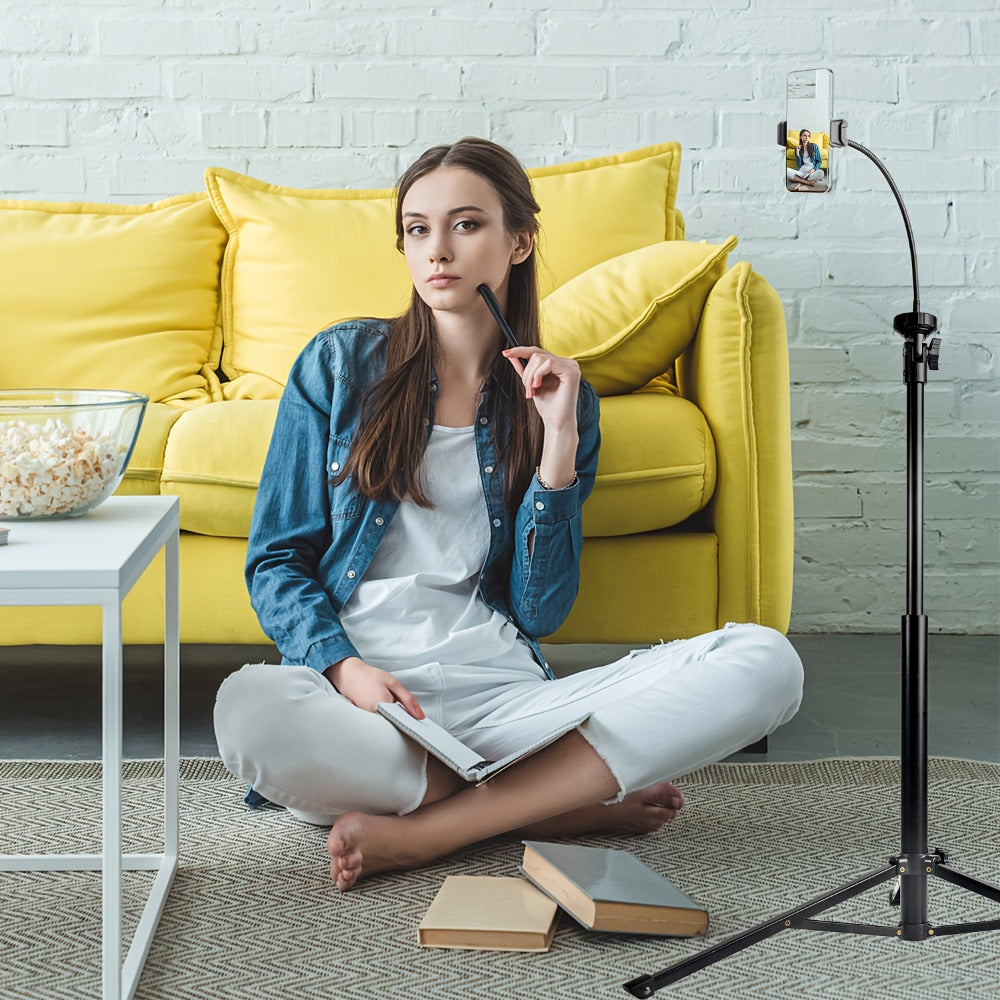 63 Inch Gooseneck Phone Tripod Adjustable with 360° Flexible Neck & Universal Phone Holder, Portable Camera Stand for Content Creators