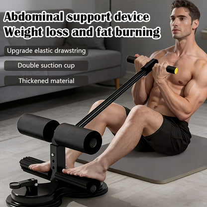 Portable Sit Up Bar with Resistance Bands – 3-Section Adjustable Ab Exercise Bar, Dual Suction Cup Floor Mount