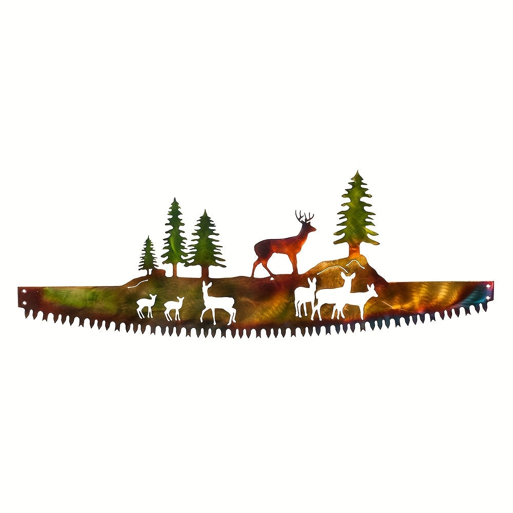 Wildlife Saw-Blade Metal Wall Art with Deer, Bear Welcome or Antler-Locking Deer Silhouette Options