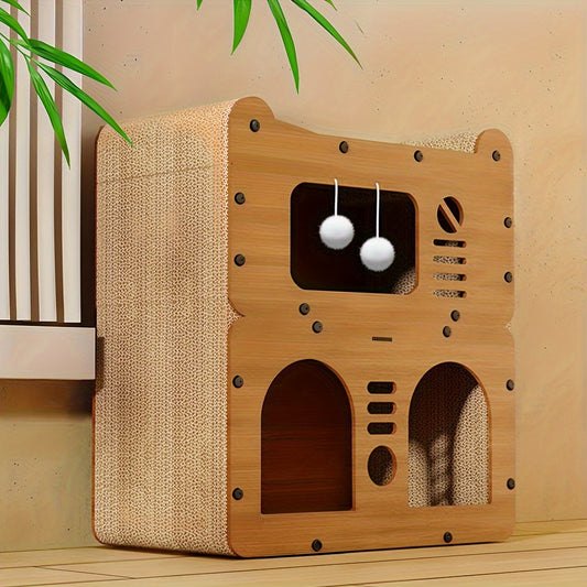 Cat Tree Condo House with Scratching Board – Multi-Level Cat House for Indoor Cats with Dual Scratching Posts