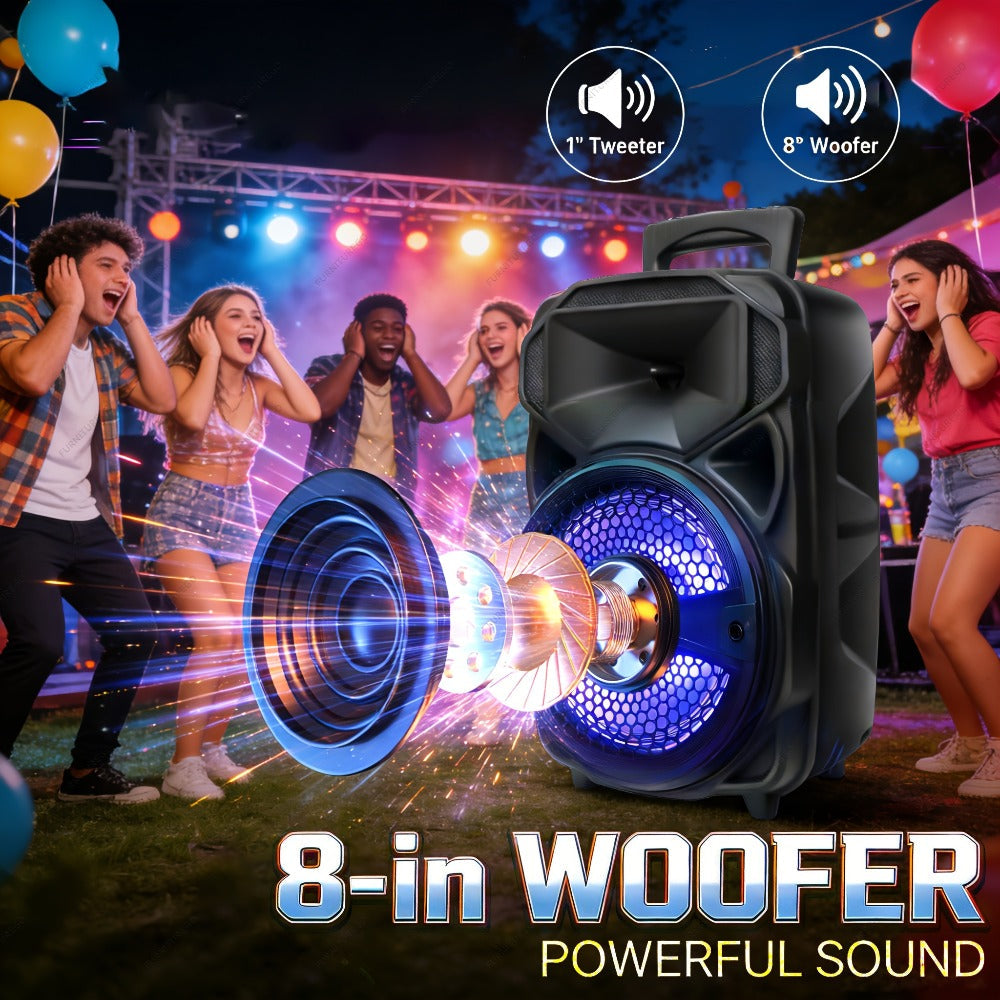 1000W Karaoke Machine with Wireless Bluetooth Party Speaker, 8-Inch Subwoofer, Loud Sound System