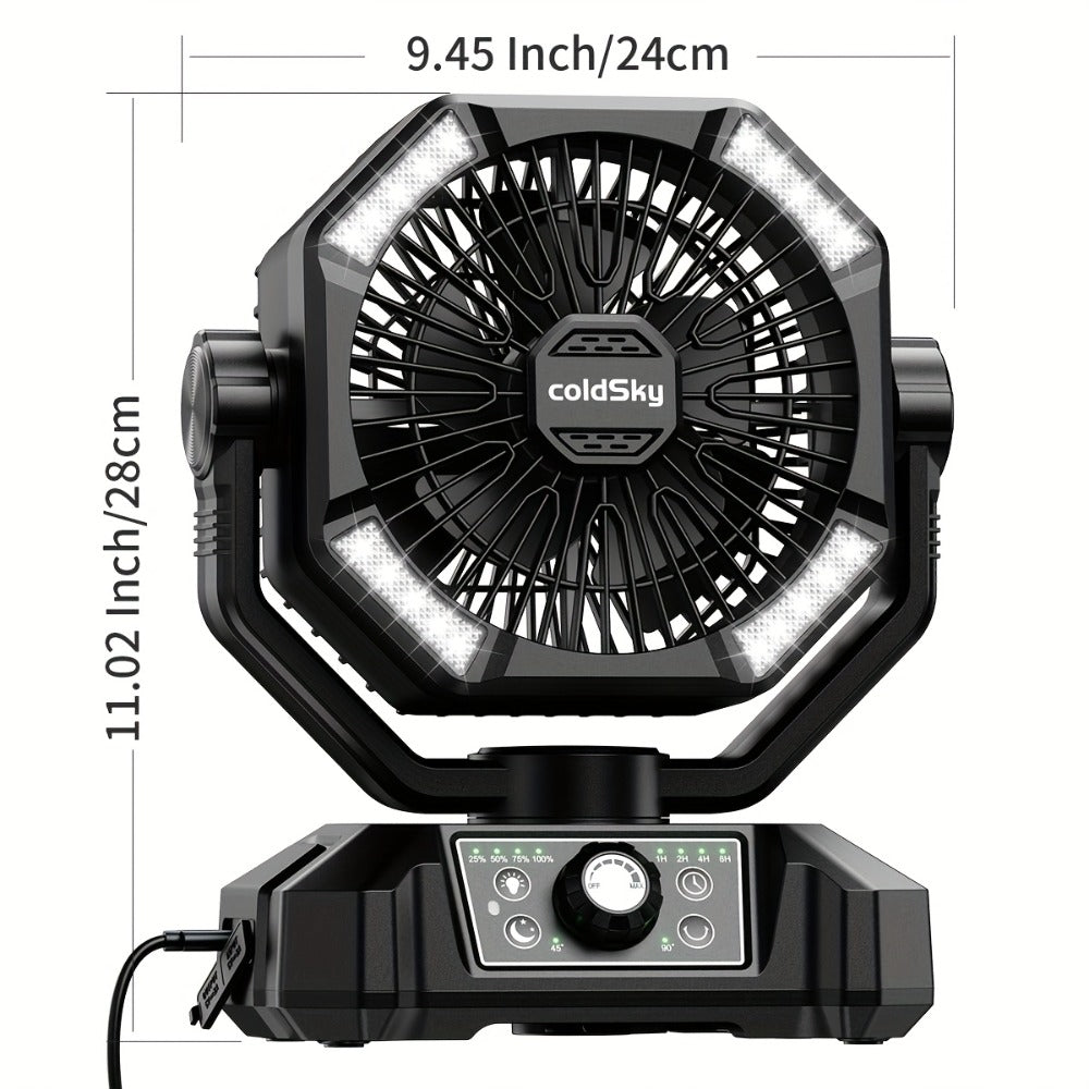 Camping Fan 20000mAh Dual Motor High-Velocity, 8-Speed Remote Control with 4 LED Lanterns and Tent Hook