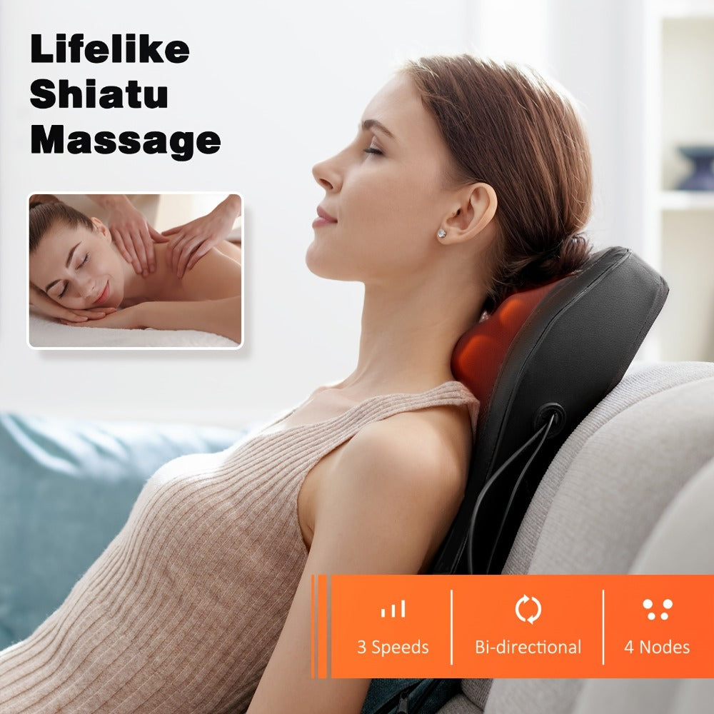 Neck Massager Pillow Heated Acupressure Electric Deep Tissue Kneading for Neck Shoulder Back Leg Relaxation Gift for Mom Dad Women Men