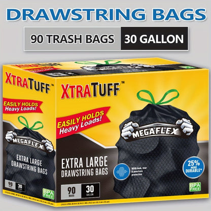 Drawstring Trash Bags with Odor Eliminator Technology – Lemon Mint Scent, Puncture & Tear Resistant, 30 Gal (90 Bags) or 13 Gal (154 Bags)