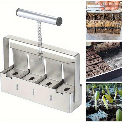Garden Clod Breaker & Soil Blocker Tool – Heavy Duty Metal Multi-Cell Soil Block Maker with Adjustable Handle for Seed Starting