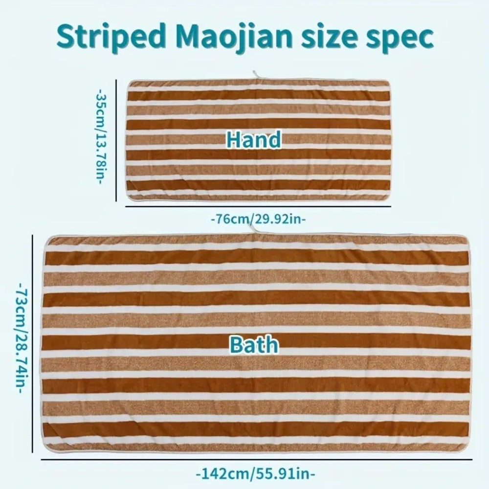 Towel Set 9 or 15 Piece 320GSM Coral Fleece Striped Mix in Five Solid or Mixed Colors for Home and Guest Use