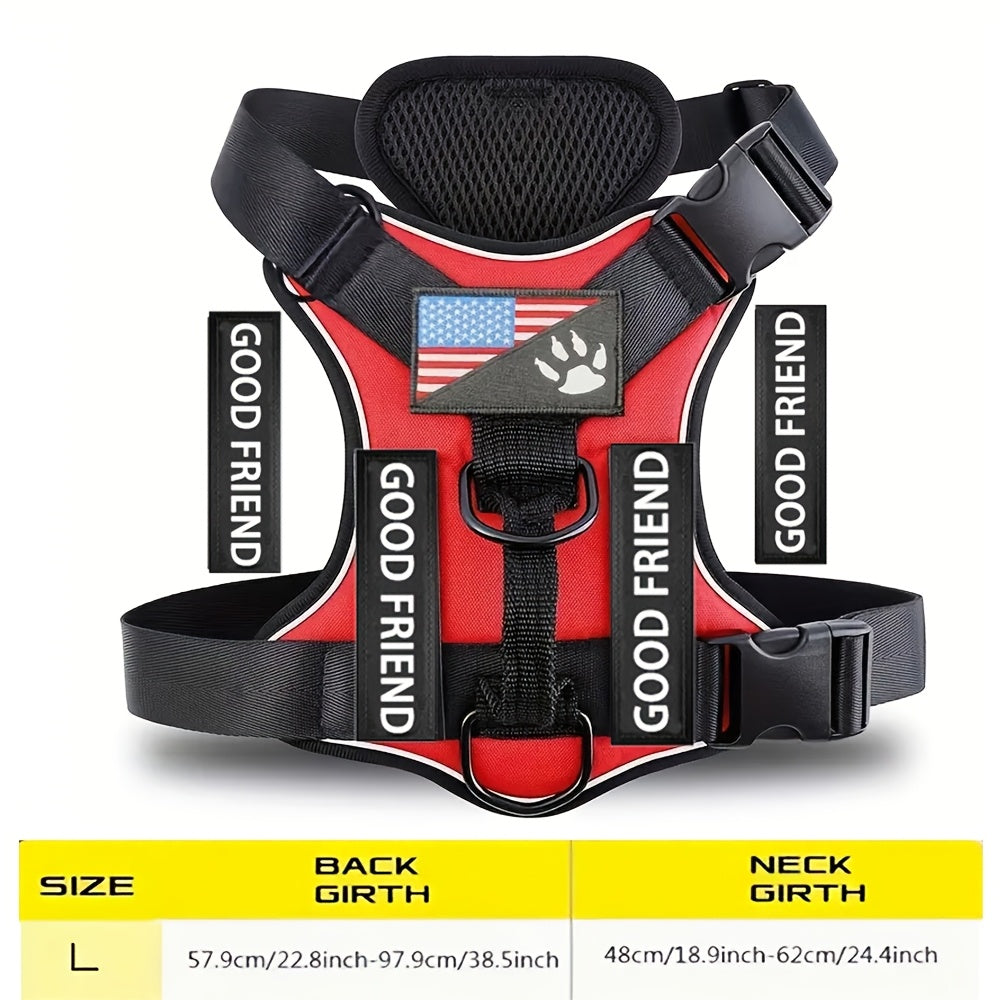 Five-Patch Dog Vest Harness in Black, Red, Rose Red, Grey or Green with XS-to-XL Sizes Pictured