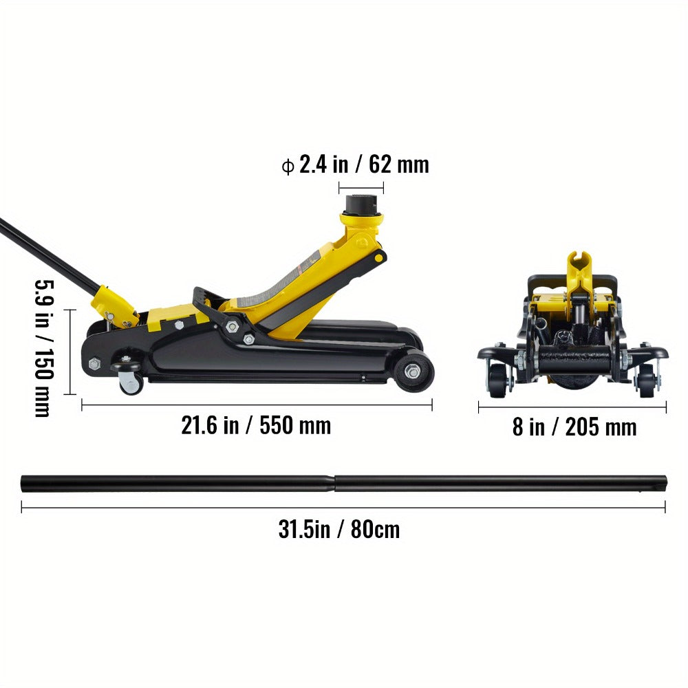2.5 Ton Low Profile Floor Jack Compact Alloy Steel – Sport Car Lift with Single Cylinder Pump, 3.35–14.96" Lift Range
