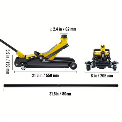 2.5 Ton Low Profile Floor Jack Compact Alloy Steel – Sport Car Lift with Single Cylinder Pump, 3.35–14.96" Lift Range