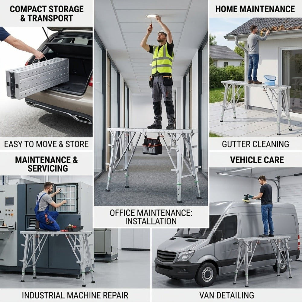 Folding Work Platform Scaffold Portable Adjustable Height Ladder Stool for Entryways, Bedrooms and Living Spaces