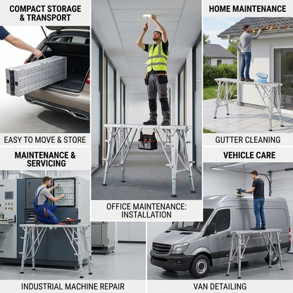 Folding Work Platform Scaffold Portable Adjustable Height Ladder Stool for Entryways, Bedrooms and Living Spaces