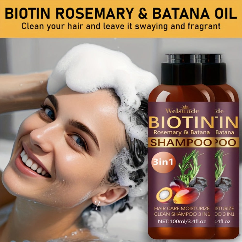 Biotin & Batana Oil Shampoo 2-Pack with Rosemary Extract – 3-in-1 Deep Moisture, Scalp Revitalizer & Damaged Hair Repair