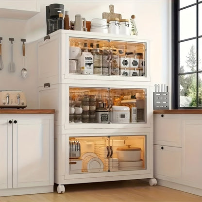 56cm Foldable Rolling Storage Cabinet with Front Doors and Three-, Four- or Five-Layer Options