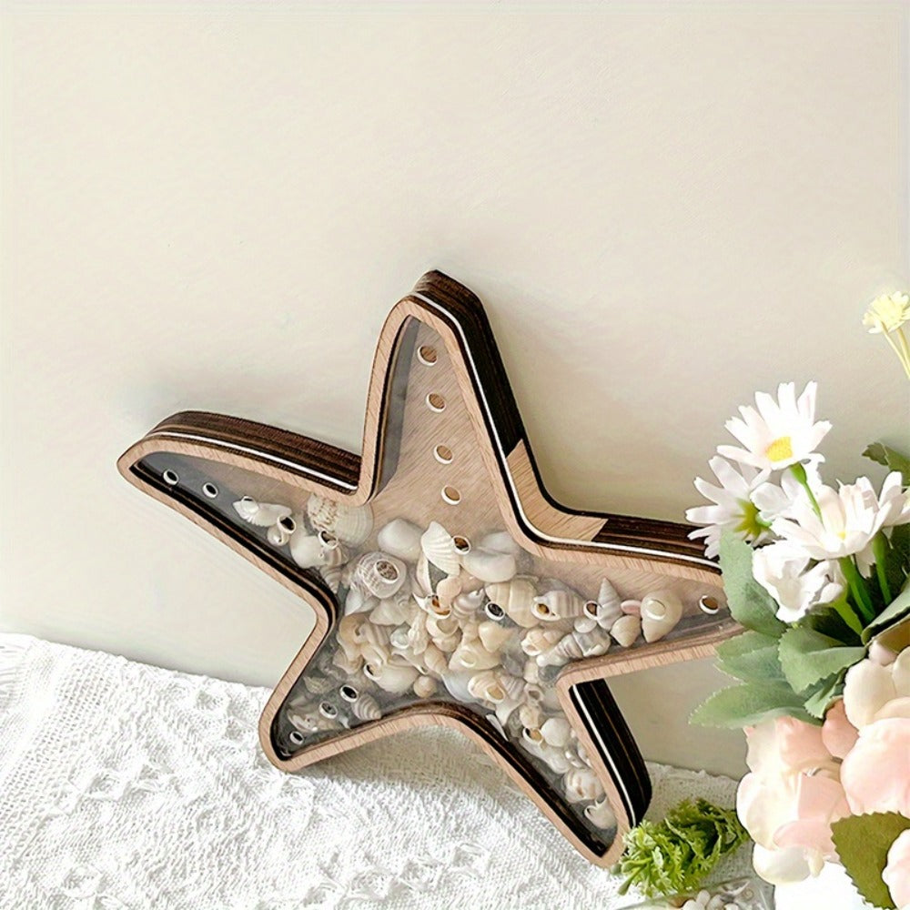 Starfish Shaped Wood Storage Tray Coastal Boho Decor Organizer for Bathroom Vanity Desk Entryway Jewelry Crystals Seashells Display Gift