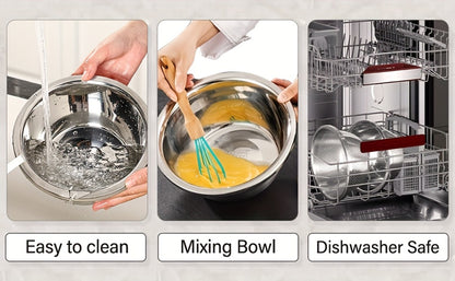 Stainless Steel Colander with Mixing Bowl Set 304 Food Grade Strainer Bowl for Washing for Home Cooking, Dining and Outdoor Meals