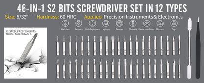 Precision Screwdriver Set 46-in-1, Magnetic Mini Professional Repair Tool Kit with CR-V Steel Phillips Slotted Torx Hex Y-Type Bits