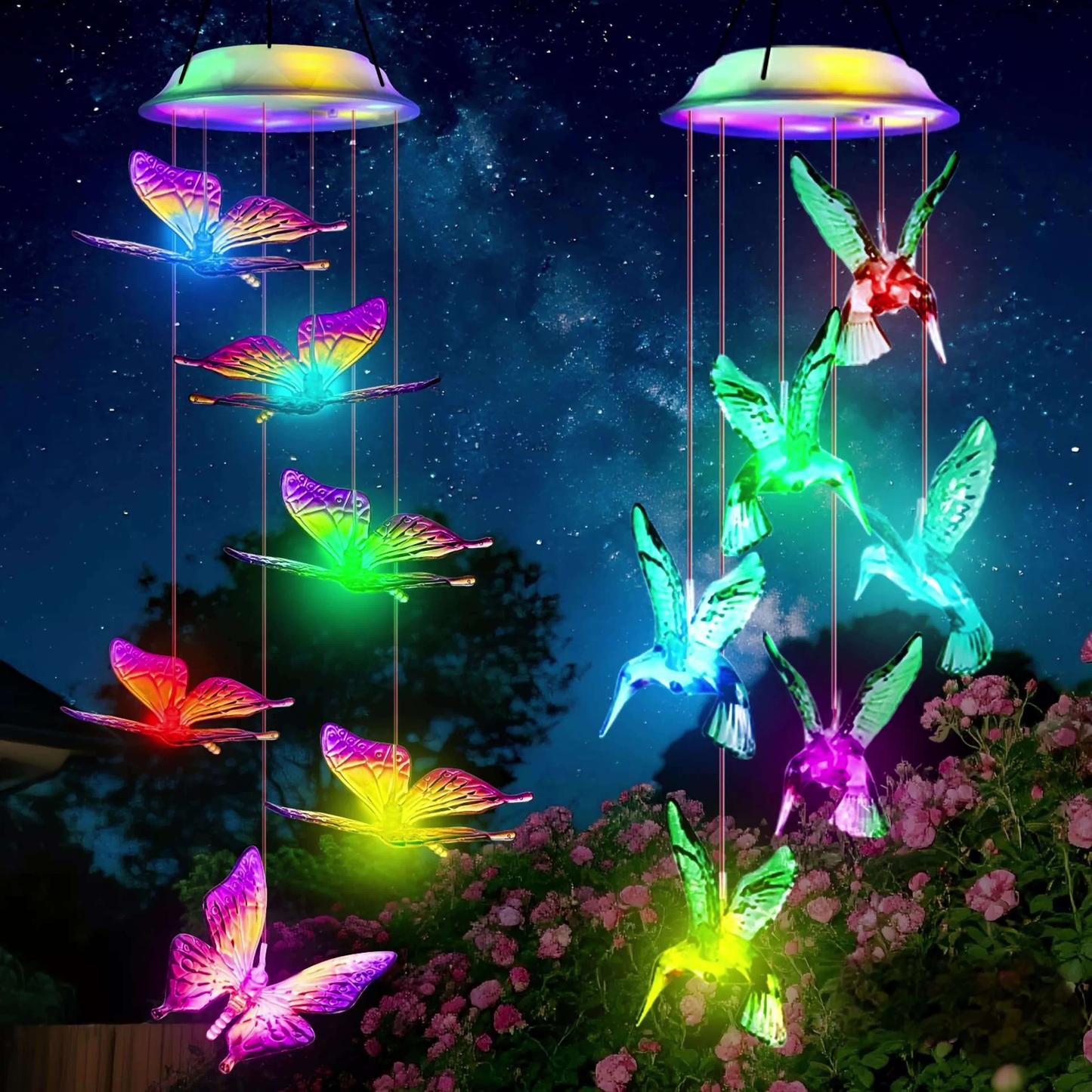Solar Hummingbird Butterfly Pendant Light 6 LED Color, for Garden, Pathway and Patio Lighting