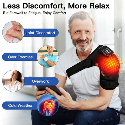 Cordless Heated Shoulder Massager with Vibration – 3 Heat Levels & 3 Vibration Intensities Electric Heating Pad for Shoulder