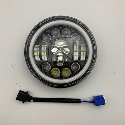 7 Inch Motorcycle LED Headlight Skull Ghost Design – Colorful Demon Eye Round Head Lamp, Custom Car Headlight Modification Front Light