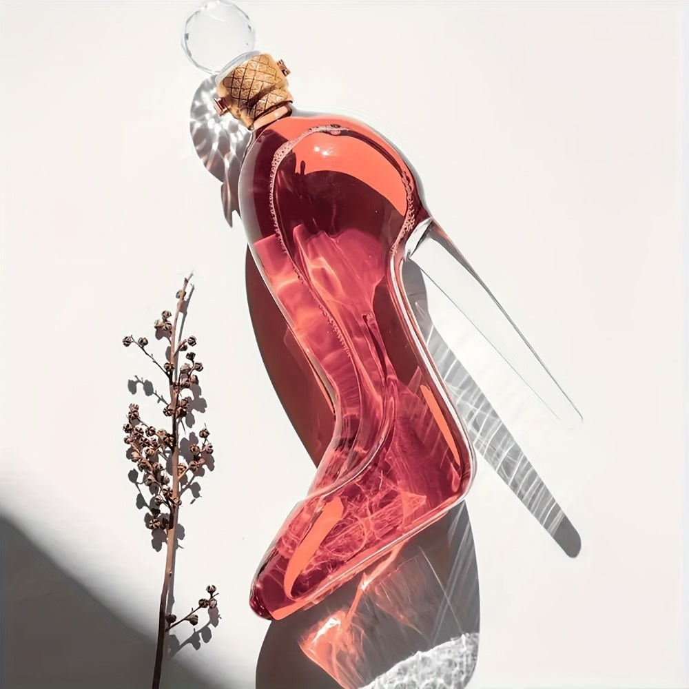 High Heel Shoe Decanter Crystal Glass with Stopper 26oz, Handmade Transparent Wine Decanter for Kitchen Dining Decor