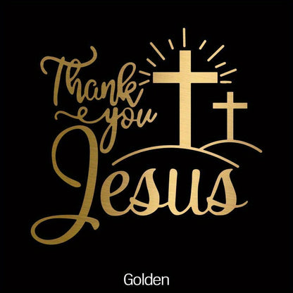 Thank You Jesus Cross Vinyl Decal Set, Four-Piece Design in Seven Colors for Vehicle Windows and Body Panels