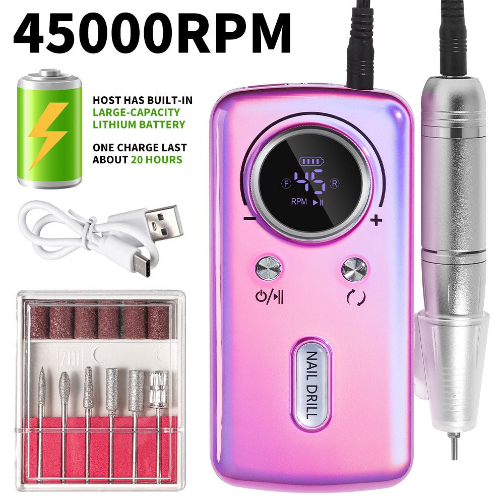 Cordless 45000 RPM Nail Drill Kit with Rechargeable 1800mAh Battery, USB-C Charging and Three Color Options