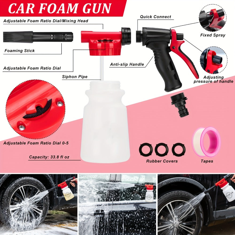 26/42-Piece Complete Car Wash & Detailing Kit – Foam Spray Gun, Portable Vacuum, Windshield Cleaner, Tire Brush