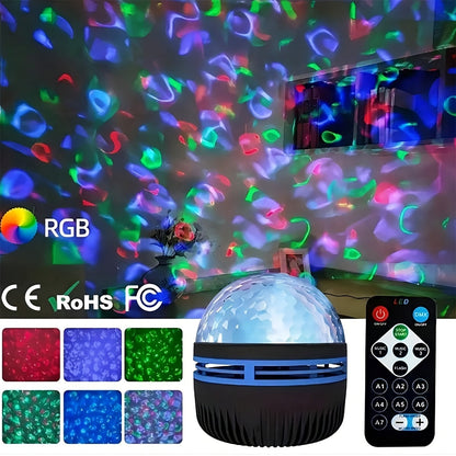 Multicolor LED Water Ripple Night Light USB Plug-and-Play with Remote Control, Color Changing Ambient Projection Lamp for Living Room