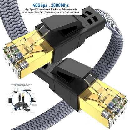 Cat8 Ethernet Cable Braided, 40Gbps 2000MHz RJ45, High Speed Network LAN Cable for Gaming, Router