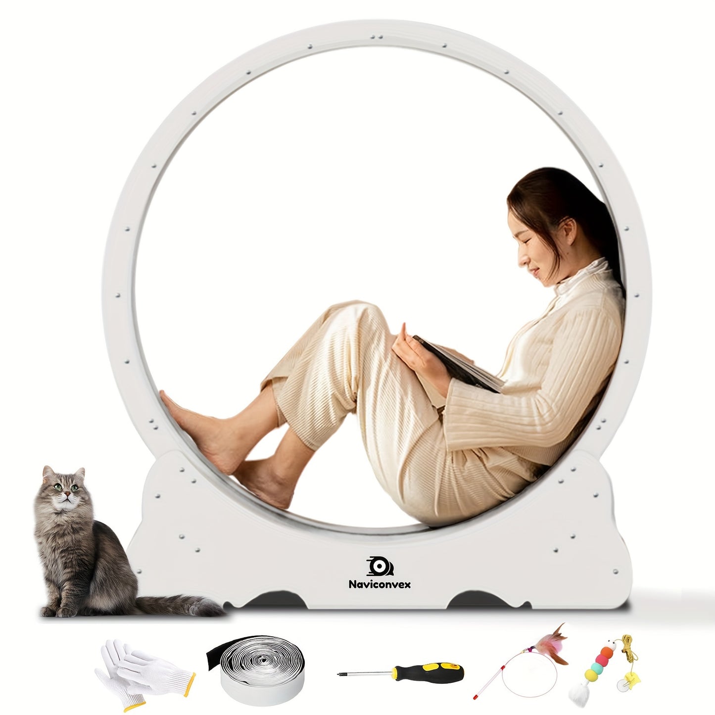 Cat Exercise Wheel 45-Inch XL Silent Running Wheel – Large Wooden Indoor Cat Treadmill with Carpeted Runway for Active Cats
