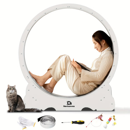Cat Exercise Wheel 45-Inch XL Silent Running Wheel – Large Wooden Indoor Cat Treadmill with Carpeted Runway for Active Cats