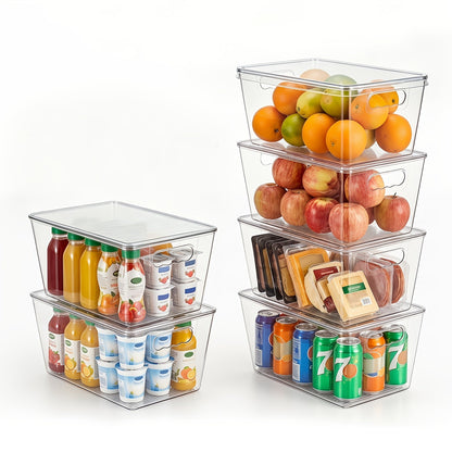 Clear Stackable Storage Bin Set with Six 10 x 6 x 5-Inch Containers, Matching Lids and Side Handles