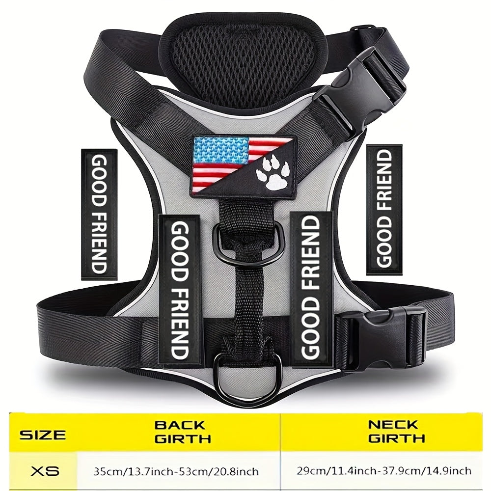 Five-Patch Dog Vest Harness in Black, Red, Rose Red, Grey or Green with XS-to-XL Sizes Pictured