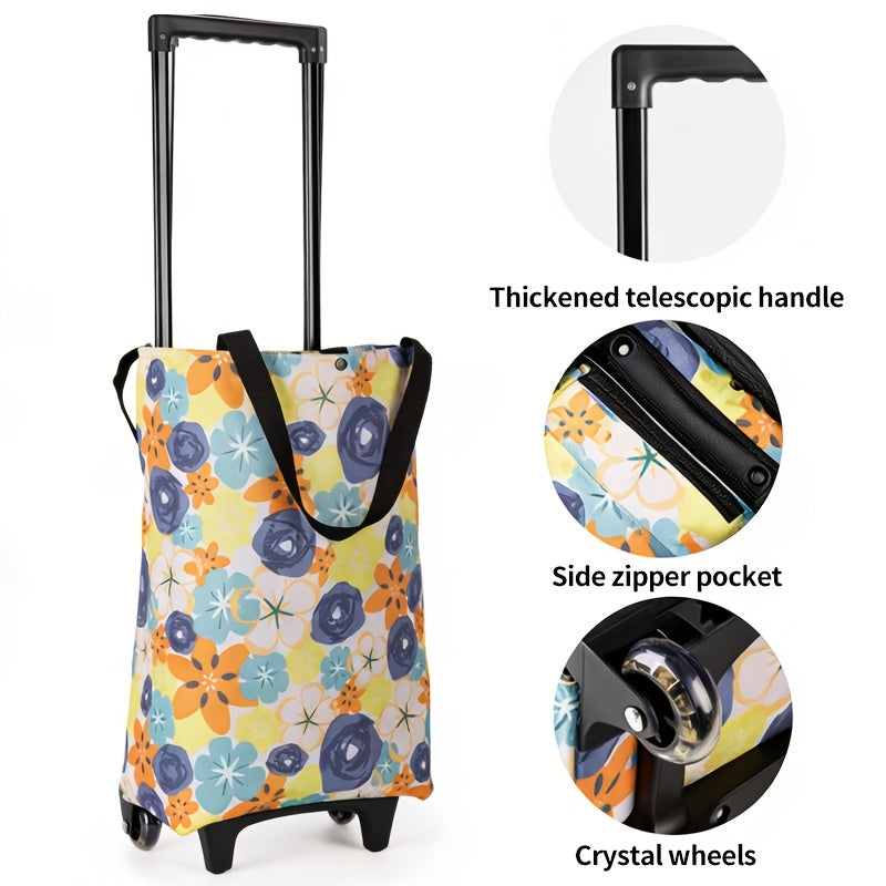 Folding Shopping Cart 2-in-1 Oxford Large Capacity Portable Tote Bag Reusable Grocery Bag on Wheels for Camping Business Delivery Market
