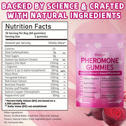 Women's Pheromone Gummies with L-Arginine, Maca & Beetroot, Natural Attraction, Confidence & Feminine Balance Supplement