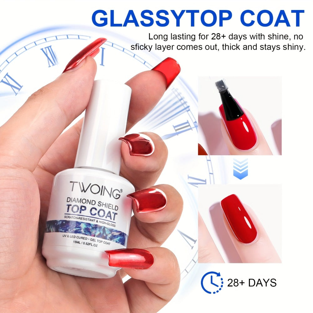 No-Wipe Gel Top Coat 2-Pack Diamond Shine High Gloss – LED Soak-Off Nail Sealer, Long-Lasting Scratch-Resistant Crystal Clear Finish