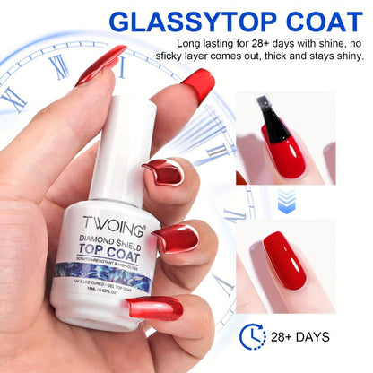 No-Wipe Gel Top Coat 2-Pack Diamond Shine High Gloss – LED Soak-Off Nail Sealer, Long-Lasting Scratch-Resistant Crystal Clear Finish